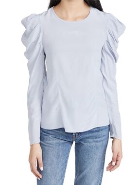 [NWT] Club Monaco Drape Long Sleeve Back Zip Puff-Sleeve Women's Top